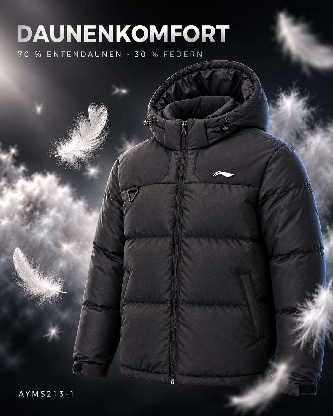Herren Outdoor Daunenjacke schwarz mit Kapuze- AYMS213-1 3XL = XXL EU