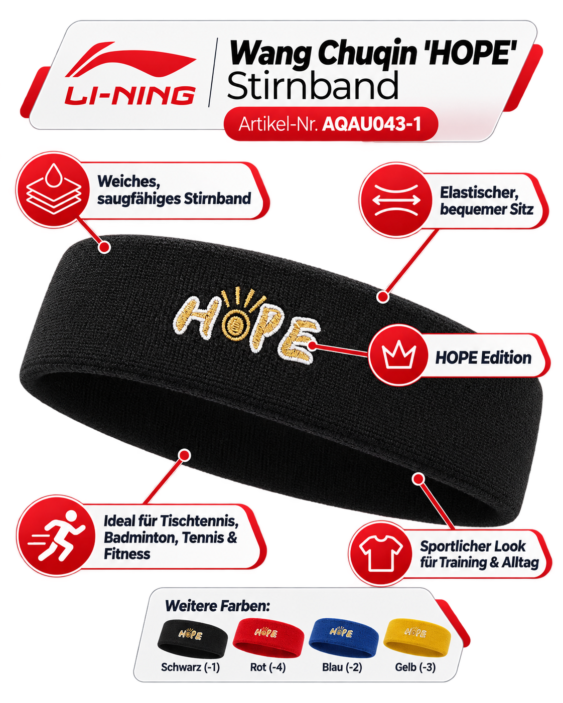 Wang Chuqin 'Hope' Headband - black - AQAU043-1
